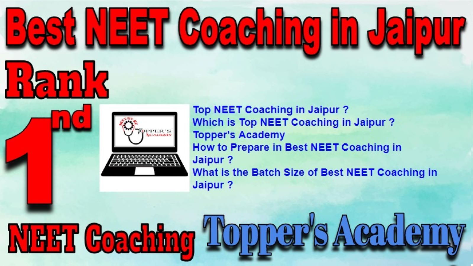Rank 1 Best NEET Coaching in Jaipur. Top NEET Coaching in Jaipur. Best NEET Preparation in Jaipur. Best NEET Coaching in Jaipur with fee structure, location and contact details. Full information of Rank 1 Best NEET Coaching in Jaipur. Toppersacademy.app NEET Coaching in Jaipur. Rank 1 Best NEET Coaching in Jaipur